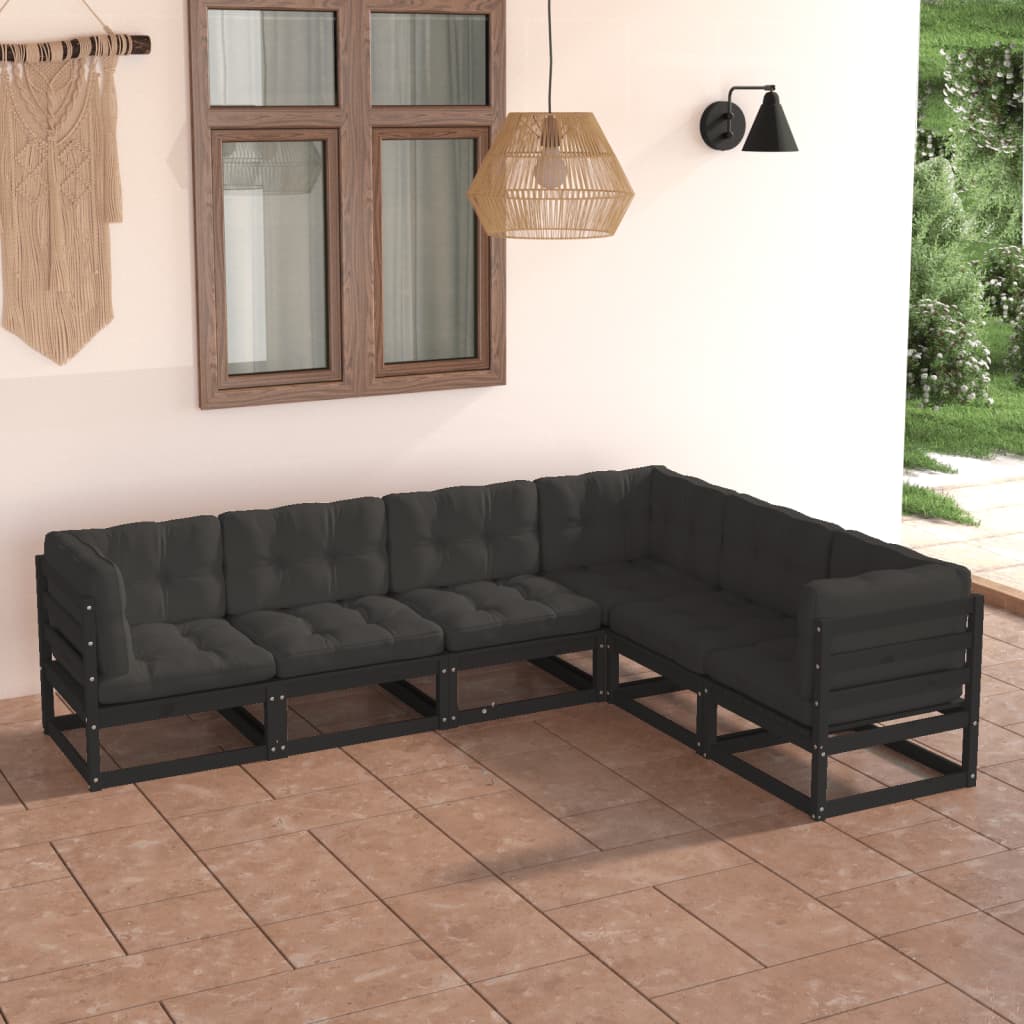 6-tlg. Garten-Lounge-Set mit Kissen Kiefer Massivholz